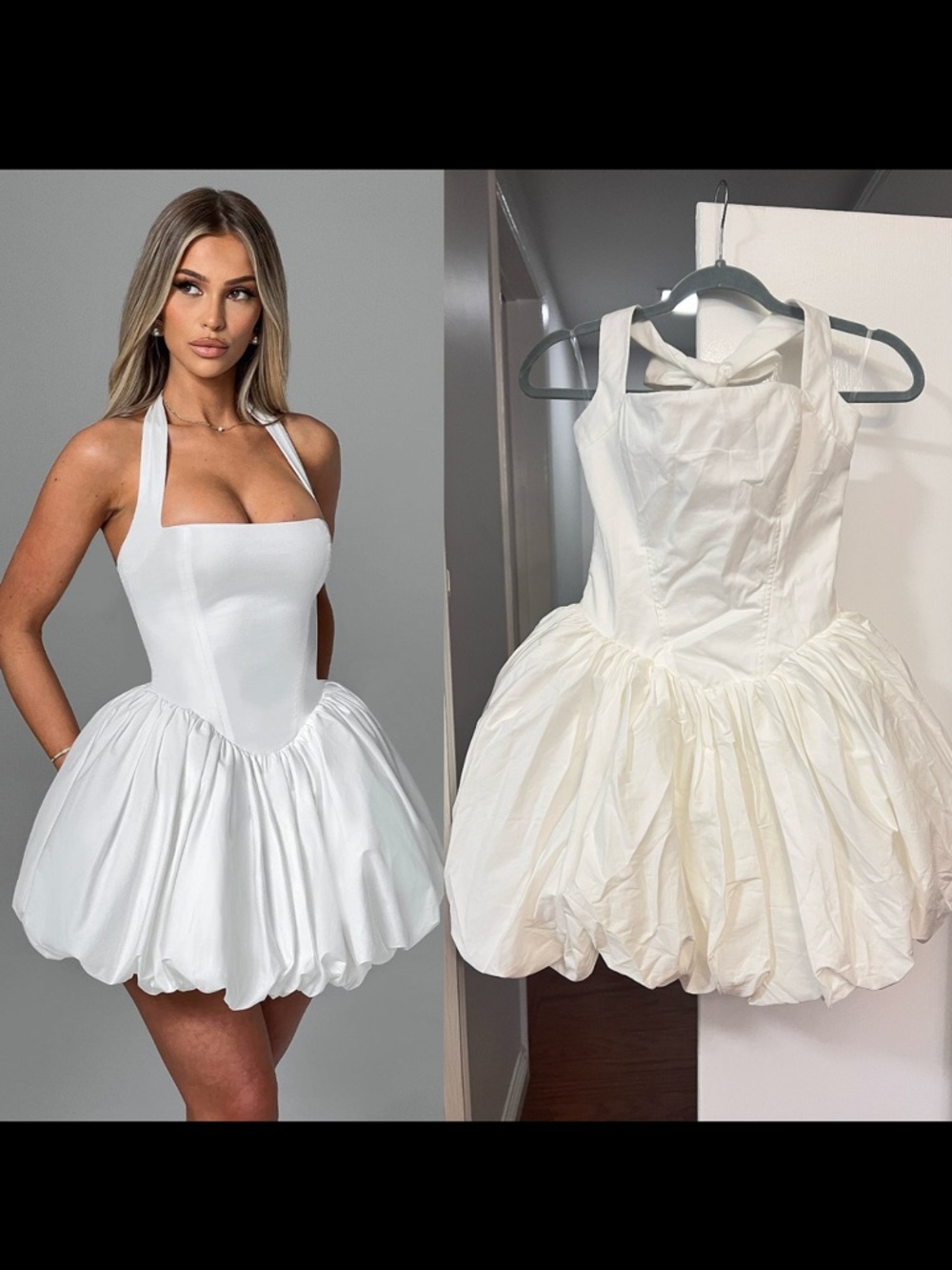 BabyBoo MARICIA MINI DRESS Halter Bubble Hem Mini Dress,M,Ivory,